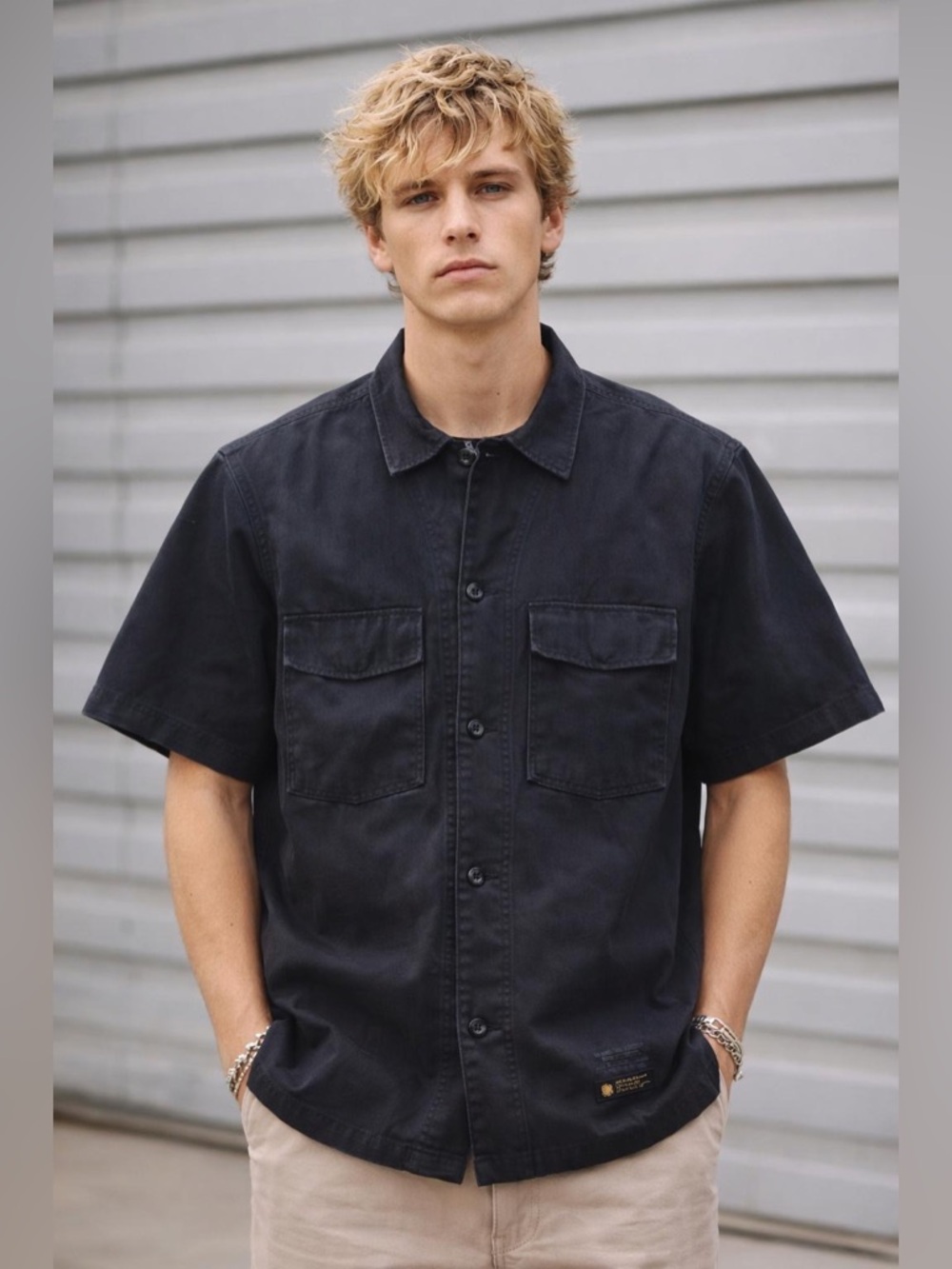 Neighborhood Black Short-Sleeve Button-Down Work Shirt
